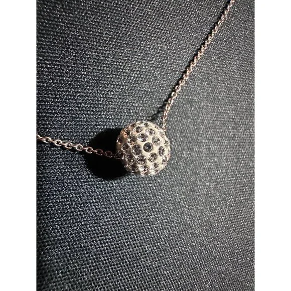 Swarovski Diamond Bedazzled Ball Womens Necklace on Sliver Sterling 16" Chain - Picture 3 of 6